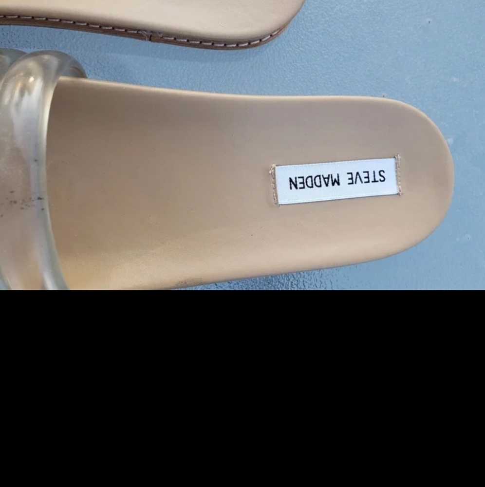 Steve Madden Clear Strap Tan Slide Sandals - Picture 3 of 9